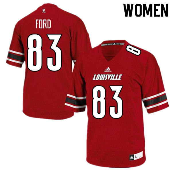 Women #83 Marshon Ford Louisville Cardinals College Football Jerseys Sale-Red - Click Image to Close